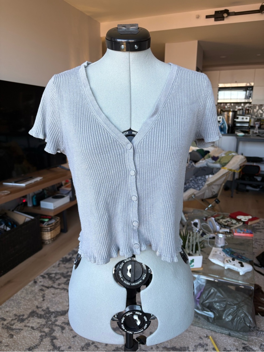 Abercrombie & Fitch Ribbed Button-Front Women's Shirt  - Gray